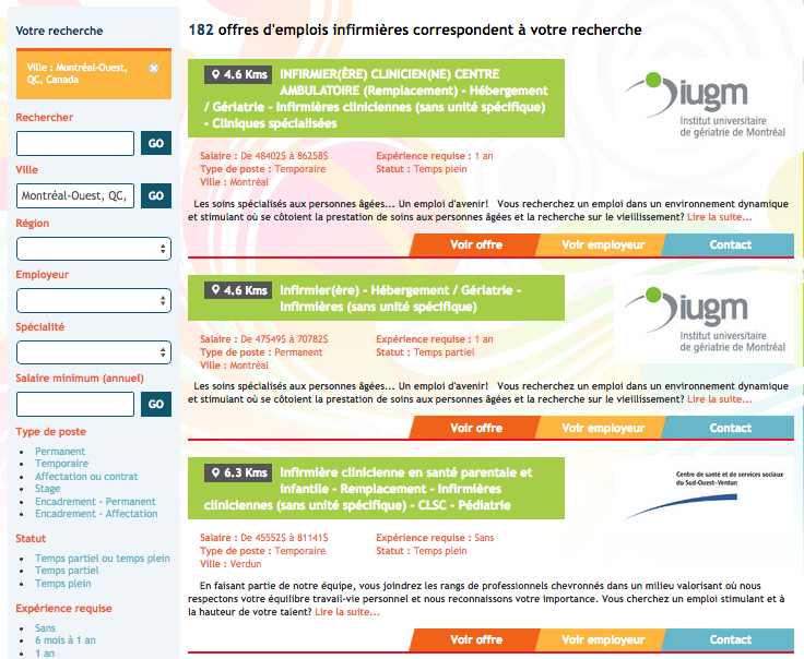 Géolocalisation dans les offres d'emploi - emploisinfirmieres.com